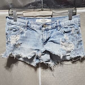 Abercrombie & Fitch Light Blue Distressed Jean Shorts